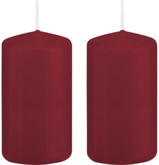 Trend Candles Cilinderkaars/stompkaars - 2x - bordeauxrood - 6 x 12 cm - 40 branduren
