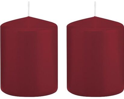 Trend Candles Cilinderkaars/stompkaars - 2x - bordeauxrood - 6 x 8 cm - 29 branduren