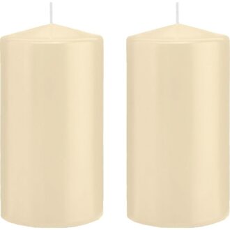 Trend Candles Cilinderkaars/stompkaars - 2x - cremewit - 8 x 15 cm - 69 branduren