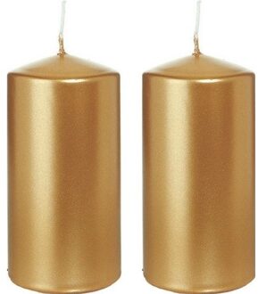 Trend Candles Cilinderkaars/stompkaars - 2x - goud - 6 x 12 cm - 40 branduren