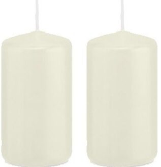 Trend Candles Cilinderkaars/stompkaars - 2x - ivoorwit - 5 x 10 cm - 23 branduren
