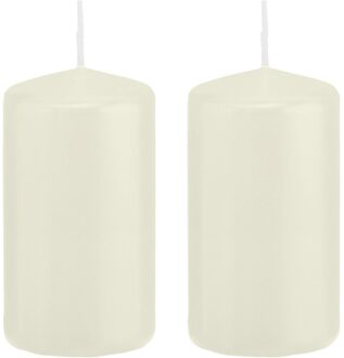 Trend Candles Cilinderkaars/stompkaars - 2x - ivoorwit - 6 x 12 cm - 40 branduren