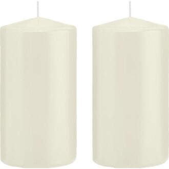 Trend Candles Cilinderkaars/stompkaars - 2x - ivoorwit - 8 x 15 cm - 69 branduren