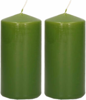 Trend Candles Cilinderkaars/stompkaars - 2x - olijfgroen - 5 x 10 cm - 23 branduren