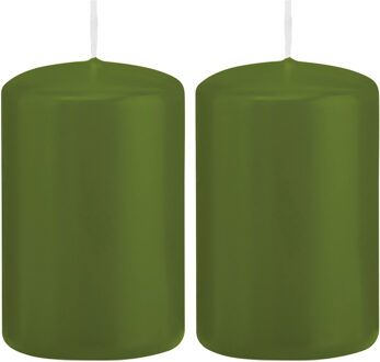 Trend Candles Cilinderkaars/stompkaars - 2x - olijfgroen - 5 x 8 cm - 18 branduren