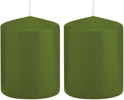 Trend Candles Cilinderkaars/stompkaars - 2x - olijfgroen - 6 x 8 cm - 29 branduren