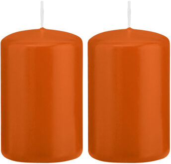 Trend Candles Cilinderkaars/stompkaars - 2x - oranje - 5 x 8 cm - 18 branduren