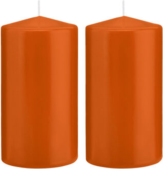 Trend Candles Cilinderkaars/stompkaars - 2x - oranje - 8 x 15 cm - 69 branduren