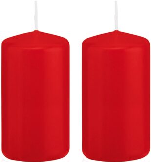 Trend Candles Cilinderkaars/stompkaars - 2x - rood - 6 x 12 cm - 40 branduren
