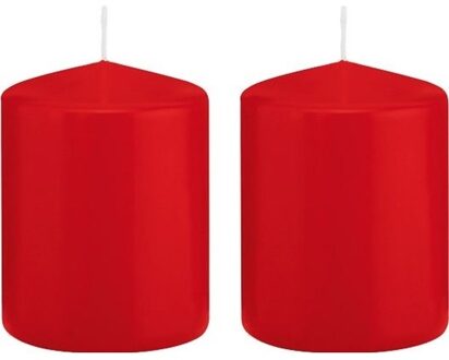 Trend Candles Cilinderkaars/stompkaars - 2x - rood - 6 x 8 cm - 29 branduren