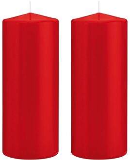 Trend Candles Cilinderkaars/stompkaars - 2x - rood - 8 x 20 cm - 119 branduren