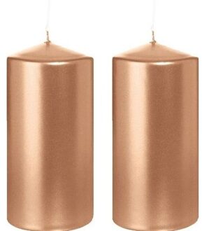 Trend Candles Cilinderkaars/stompkaars - 2x - ros?goud - 6 x 12 cm - 40 branduren