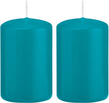 Trend Candles Cilinderkaars/stompkaars - 2x - turquoise - 5 x 8 cm - 18 branduren