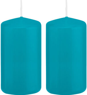 Trend Candles Cilinderkaars/stompkaars - 2x - turquoise - 6 x 12 cm - 40 branduren