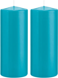 Trend Candles Cilinderkaars/stompkaars - 2x - turquoise - 8 x 20 cm - 119 branduren
