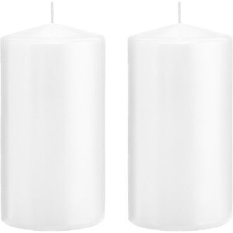 Trend Candles Cilinderkaars/stompkaars - 2x - wit - 8 x 15 cm - 69 branduren