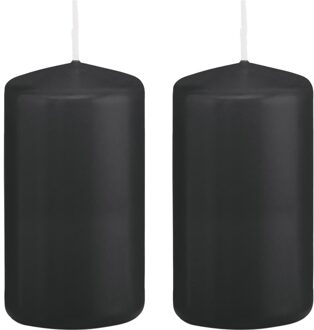 Trend Candles Cilinderkaars/stompkaars - 2x - zwart - 6 x 12 cm - 40 branduren