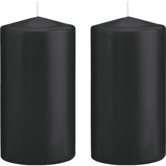 Trend Candles Cilinderkaars/stompkaars - 2x - zwart - 8 x 15 cm - 69 branduren