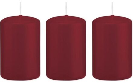Trend Candles Cilinderkaars/stompkaars - 3x - bordeauxrood - 5 x 8 cm - 18 branduren