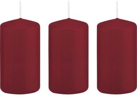 Trend Candles Cilinderkaars/stompkaars - 3x - bordeauxrood - 6 x 12 cm - 40 branduren