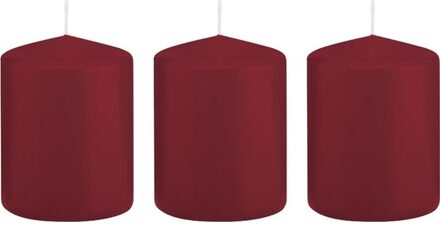 Trend Candles Cilinderkaars/stompkaars - 3x - bordeauxrood - 6 x 8 cm - 29 branduren