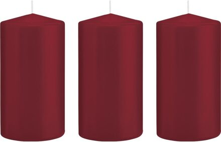 Trend Candles Cilinderkaars/stompkaars - 3x - bordeauxrood - 8 x 15 cm - 69 branduren
