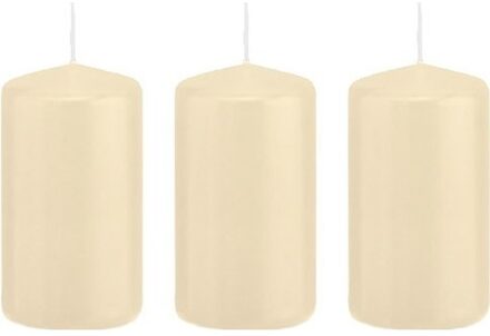 Trend Candles Cilinderkaars/stompkaars - 3x - cremewit - 5 x 10 cm - 23 branduren
