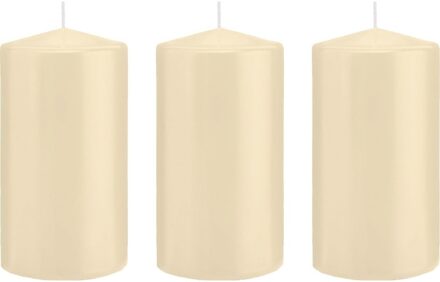 Trend Candles Cilinderkaars/stompkaars - 3x - cremewit - 8 x 15 cm - 69 branduren