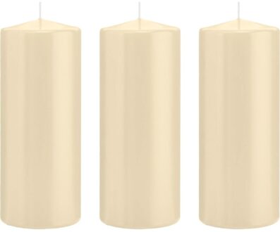 Trend Candles Cilinderkaars/stompkaars - 3x - cremewit - 8 x 20 cm - 119 branduren