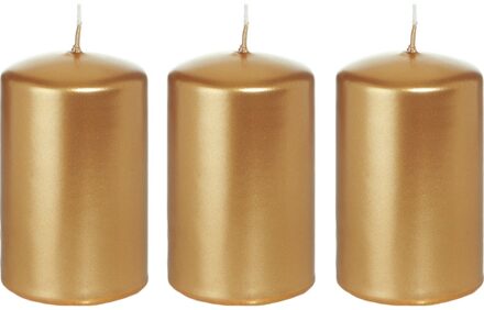 Trend Candles Cilinderkaars/stompkaars - 3x - goud - 5 x 8 cm - 18 branduren
