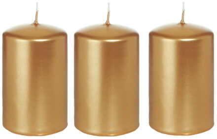 Trend Candles Cilinderkaars/stompkaars - 3x - goud - 5 x 8 cm - 18 branduren