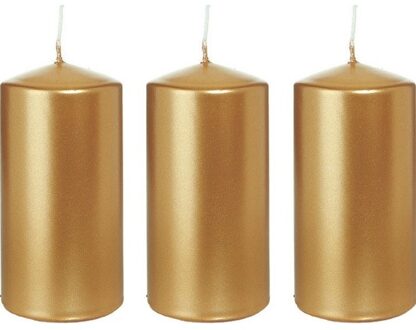 Trend Candles Cilinderkaars/stompkaars - 3x - goud - 6 x 12 cm - 40 branduren