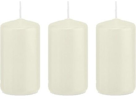 Trend Candles Cilinderkaars/stompkaars - 3x - ivoorwit - 5 x 10 cm - 23 branduren