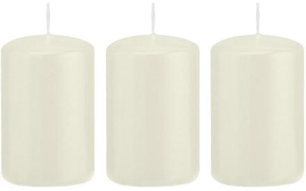 Trend Candles Cilinderkaars/stompkaars - 3x - ivoorwit - 5 x 8 cm - 18 branduren