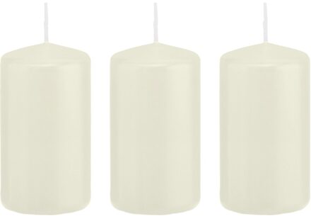 Trend Candles Cilinderkaars/stompkaars - 3x - ivoorwit - 6 x 12 cm - 40 branduren
