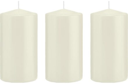 Trend Candles Cilinderkaars/stompkaars - 3x - ivoorwit - 8 x 15 cm - 69 branduren