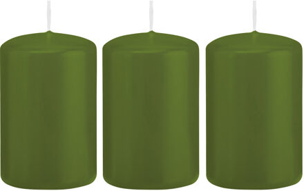Trend Candles Cilinderkaars/stompkaars - 3x - olijfgroen - 5 x 8 cm - 18 branduren