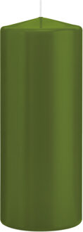 Trend Candles Cilinderkaars/stompkaars - 3x - olijfgroen - 8 x 20 cm - 119 branduren
