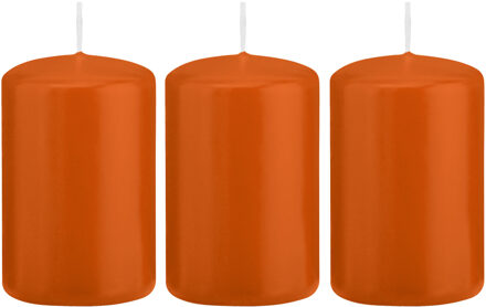 Trend Candles Cilinderkaars/stompkaars - 3x - oranje - 5 x 8 cm - 18 branduren