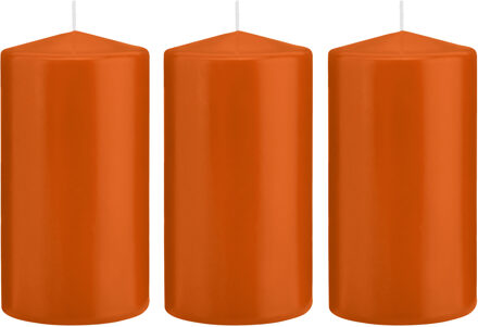 Trend Candles Cilinderkaars/stompkaars - 3x - oranje - 8 x 15 cm - 69 branduren