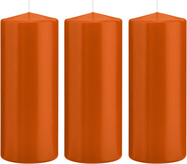 Trend Candles Cilinderkaars/stompkaars - 3x - oranje - 8 x 20 cm - 119 branduren