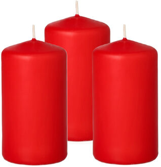 Trend Candles Cilinderkaars/stompkaars - 3x - rood - 5 x 10 cm - 23 branduren
