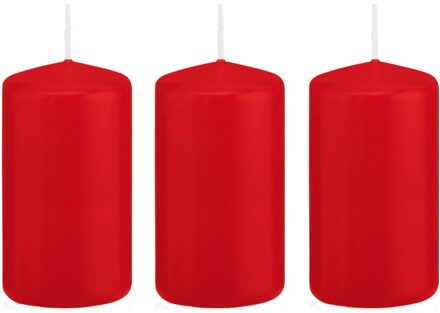 Trend Candles Cilinderkaars/stompkaars - 3x - rood - 6 x 12 cm - 40 branduren