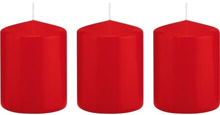 Trend Candles Cilinderkaars/stompkaars - 3x - rood - 6 x 8 cm - 29 branduren
