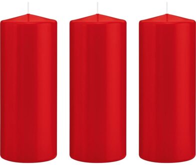Trend Candles Cilinderkaars/stompkaars - 3x - rood - 8 x 20 cm - 119 branduren