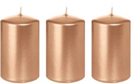 Trend Candles Cilinderkaars/stompkaars - 3x - ros?goud - 5 x 8 cm - 18 branduren