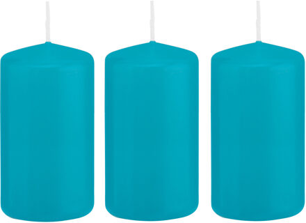 Trend Candles Cilinderkaars/stompkaars - 3x - turquoise - 5 x 10 cm - 23 branduren