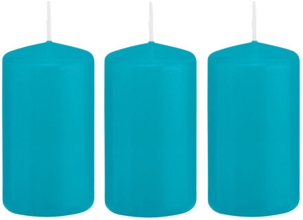 Trend Candles Cilinderkaars/stompkaars - 3x - turquoise - 5 x 10 cm - 23 branduren