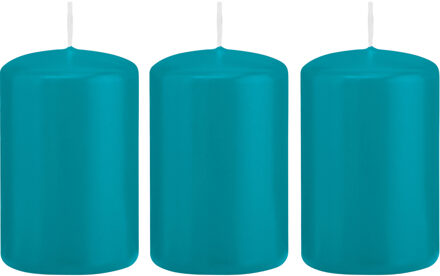 Trend Candles Cilinderkaars/stompkaars - 3x - turquoise - 5 x 8 cm - 18 branduren