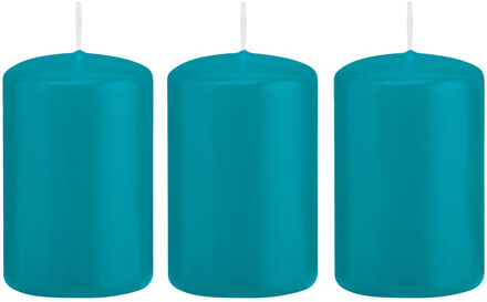 Trend Candles Cilinderkaars/stompkaars - 3x - turquoise - 5 x 8 cm - 18 branduren